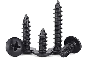 HanTof 125 Pcs Small M3 x 8/10/12/16/20mm Black Truss Head Phillips Wood Screws, Mushroom Head Sheet Metal Screws, Fast Self Tapping Screws for Furniture Cabinet, Type A Point, Hardened Carbon Steel