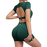 SUUKSESS 2 Piece Workout Sets for Women Open Back Gym Sets Woman Gym Shorts Pilates Crop Tops