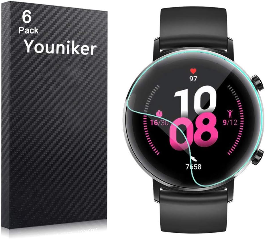 Youniker 6 Pack for Huawei Watch GT2 42mm Screen Protector Film for Huawei Watch GT 2 42mm Smartwatch Screen Protectors Foils Screen Cover Crystal Clear HD Anti-Scratch Anti-Fingerprint