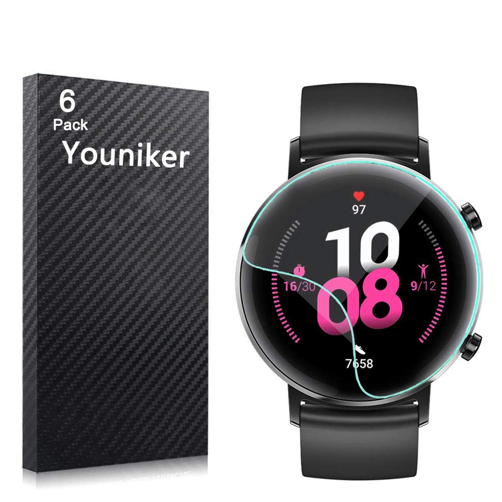 Youniker 6 Pack for Huawei Watch GT2 42mm Screen Protector Film for Huawei Watch GT 2 42mm Smartwatch Screen Protectors Foils Screen Cover Crystal Clear HD Anti-Scratch Anti-Fingerprint