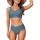 Limeeke Women's High Waisted Bikini Set Twist Front Two Piece Swimsuit Lace Up Tie Back Bathing Suits