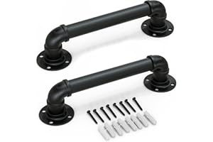NATIKON 12" Matte Black Pipe Door Pull Handle, Industrial Grab and Towel Bar, Set of 2