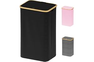 SUOCO Laundry Basket with Lid, 29 Gal (110L) Clothes Hamper with Bamboo Handles, Large Foldable Laundry Hamper for Bedroom, Bathroom, Dorm, Laundry Room - Black