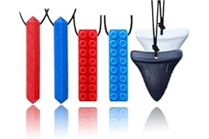 GNAWRISHING Chew Necklaces for Sensory Kids 6 Pcs Sensory Chewy Toys for Autism Girls and Boys, ADHD Toddler, Adult(2 Pieces Bricks, 2 Pieces Diamonds, 2 Pieces Shark)