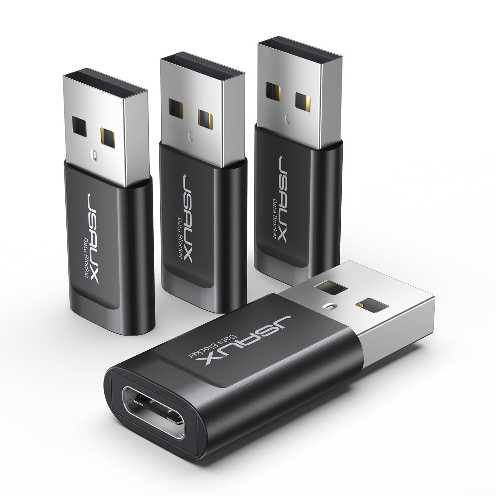 JSAUX USB C Data Blocker, (4-Pack) USB A to USB C Female Defender Only for Quick Charge, Protect Against Juice Jacking, Refuse Hacking Provide Safe Charging-Black