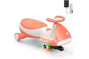 TEOAYEAH N7 Classic Electric Wiggle Car with Pedal, 2 in 1 Wiggle Car, 6V Rechargeable Battery Powered Ride on Toy, Anti-Rollover Structure, Flashing Wheels, Bluetooth, Swing Car for 3 Years+, Orange
