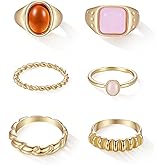 WJIAAA Chunky Rings for Women, Gold Vintage Rings Set, Chunky Gem Stone Stackable Set, Boho Open Knuckle Jewelry, Rave Rock Accessories(6)