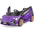 INFANS 12V Licensed Lamborghini Sian Kids Ride On Car with Parent Remote Control, Spring Suspension, MP3 Player, Electric Toy Roadster Carbon Fiber Textured for Toddler (Purple)