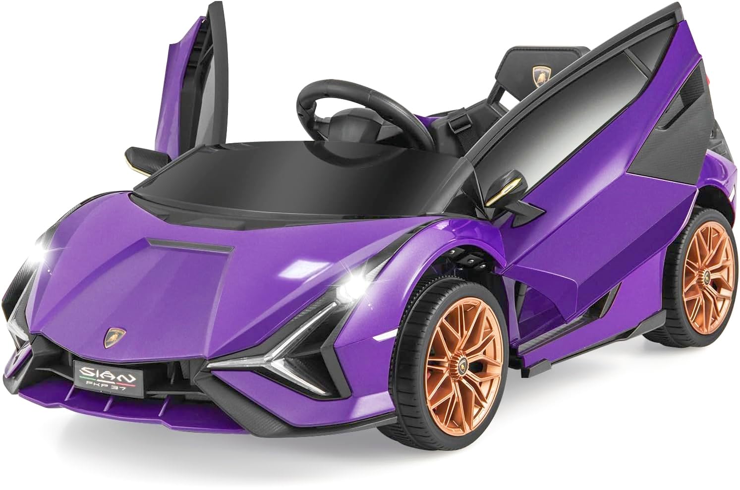 INFANS 12V Licensed Lamborghini Sian Kids Ride On Car with Parent Remote Control, Spring Suspension, MP3 Player, Electric Toy Roadster Carbon Fiber Textured for Toddler (Purple) Image INFANS 12V Licensed Lamborghini Sian Kids Ride On Car with Parent Remote Control, Spring Suspension, MP3 Player, Electric Toy Roadster Carbon Fiber Textured for Toddler (Purple) Image