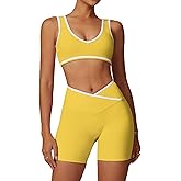 QBGJTD Two Piece Workout Sets for Women Color Block Sports Bra and Scrunch Butt Lifting Shorts Gym Yoga Active Wear Outfits