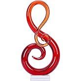 LCCCK 13" H Large Glass Sculpture Red Hand Blown Glass Figurines Art Music Decor, Modern Red Glasses Decor Crystals Statue Knick Knacks- for Luxury Home Living Room Office Console Table Decoration
