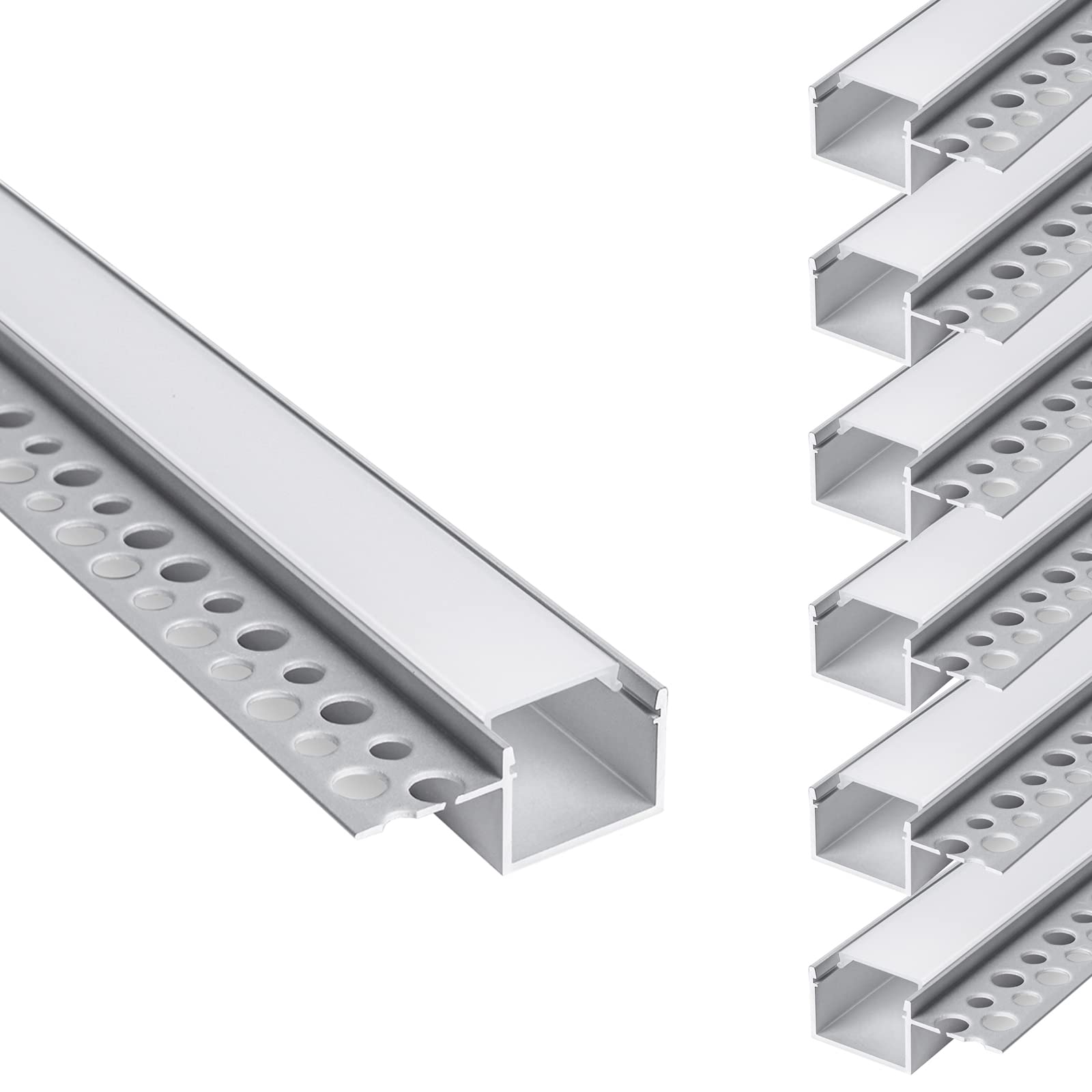 Photo 1 of hunhun 6-Pack 6.6ft/2Meter Plaster-in LED Channel, Trimless recessed LED Aluminum Channel with Single Flange,led Channels for LED Strip, Super for Wider Strip Such as Philips Hue (Single-Edge-6.6ft)