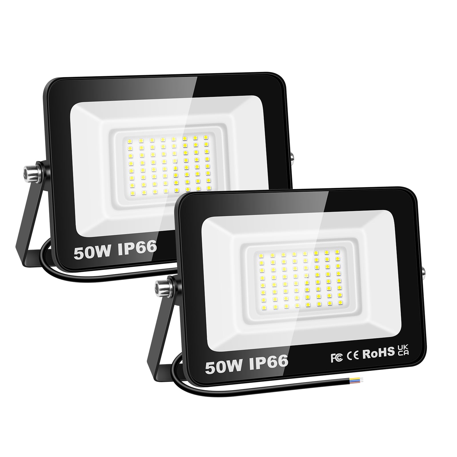SKYWORLD 2 Pcs 50W Outdoor LED Flood Lights, 5000LM LED Security Lights, IP66 Waterproof, 6000K Daylight White Floodlight Outside Flood Lamp for Garden Garage Yard Lawn Court Patio Warehouse