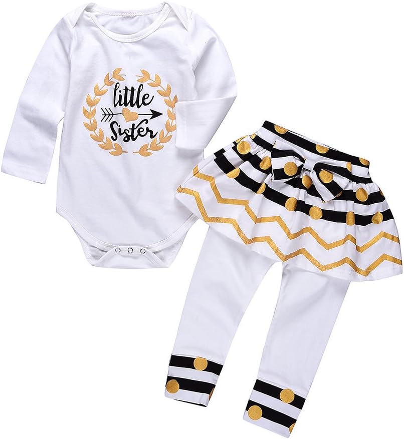 EdenJojo Newborn Baby Girl Long Sleeve Little Sister Bodysuit + Tutu Leggings Pants Dress Outfits Set