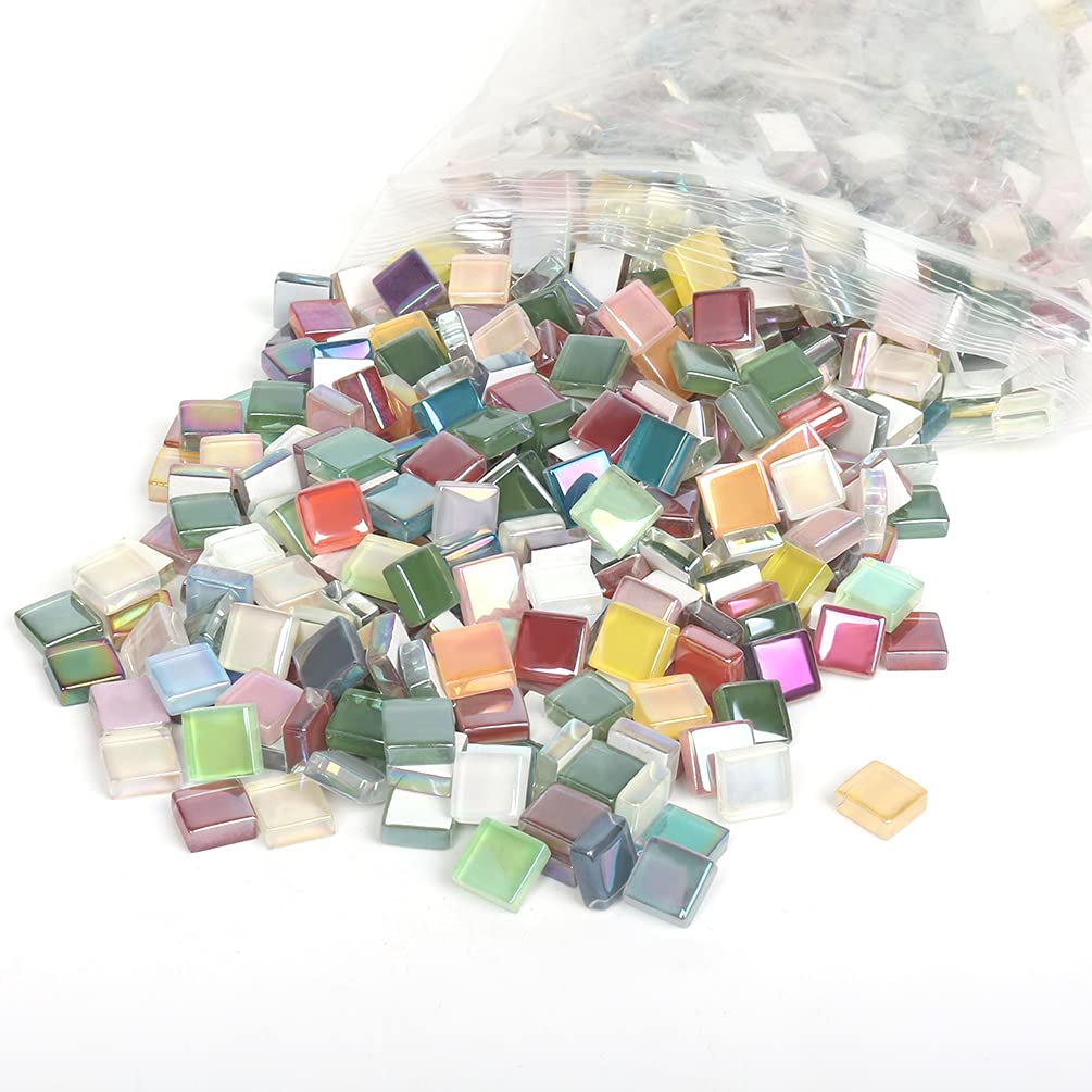 Mosaic Tiles Square Iridescent Crystal Mosaic Glass Tile for Crafts, Mosaic Pieces DIY Picture Frames Handmade Jewelry Art Decoration Gifts,100 Pieces (Mixed Color)