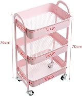 DOEWORKS 3 Tier Storage Cart Metal Trolley Light Pink 40x30x70cm view 6