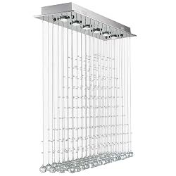 7PM L40" X W10" X H40" Modern Rain Drop Clear LED K9 Crystal Chandelier
