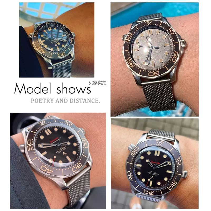 FULNES 20mm Titanium Steel Watch Band Mesh Folding Buckle Watch Strap for Omega Seamaster 007 for Men Bracelet