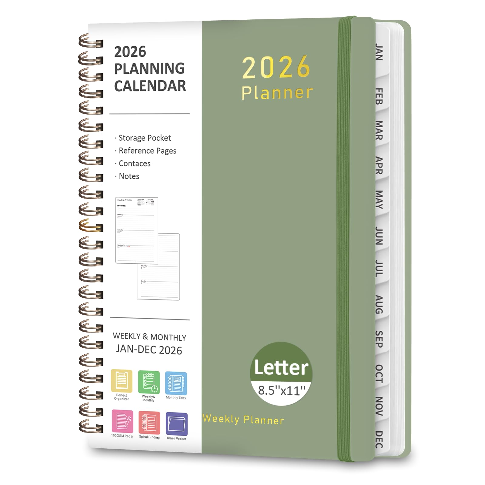Photo 1 of 2026 Planner, Weekly and Monthly Calendar Academic Planner, Jan 2026 - Dec 2026, 8.5‘’ x 11'', Planning Agenda Book for Desk Accessories and School Supplies - Letter Size