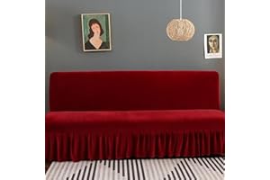 Yefound Armless Thick Plush Futon Cover Stretch Velvet Sofa Bed Slipcover Soft Couch Sofa Cover Futon Slipcover Futon Sofa Cover Furniture Bed Protector,70.8"-78.7",Red
