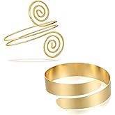 BROCC 2PCS Gold Coil Swirl Upper Arm Bracelet for Women Open Upper Arm Cuff Bangle Armlet Gold Silver Adjustable Armband Bracelet Set