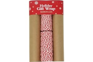 K-KRAFT Classic Kraft Wrapping Paper Set – 3 Rolls + Red Baker’s Twine | Durable Brown Christmas Gift Wrap | 102.5 sq ft for Holiday Wrapping, Birthdays, Crafts & More | Festive Parcel Paper with Red String