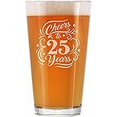 Bevvee Cheers to 25 Years - Pint Glass for Beer - Gifts for Women & Men - 25th Anniversary Party Decor - 16 Oz Glasses