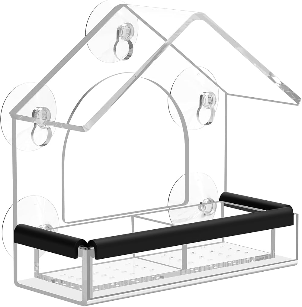 LIANGPIN Clear Window Bird Feeder with 5 Suction Cups for Small Birds