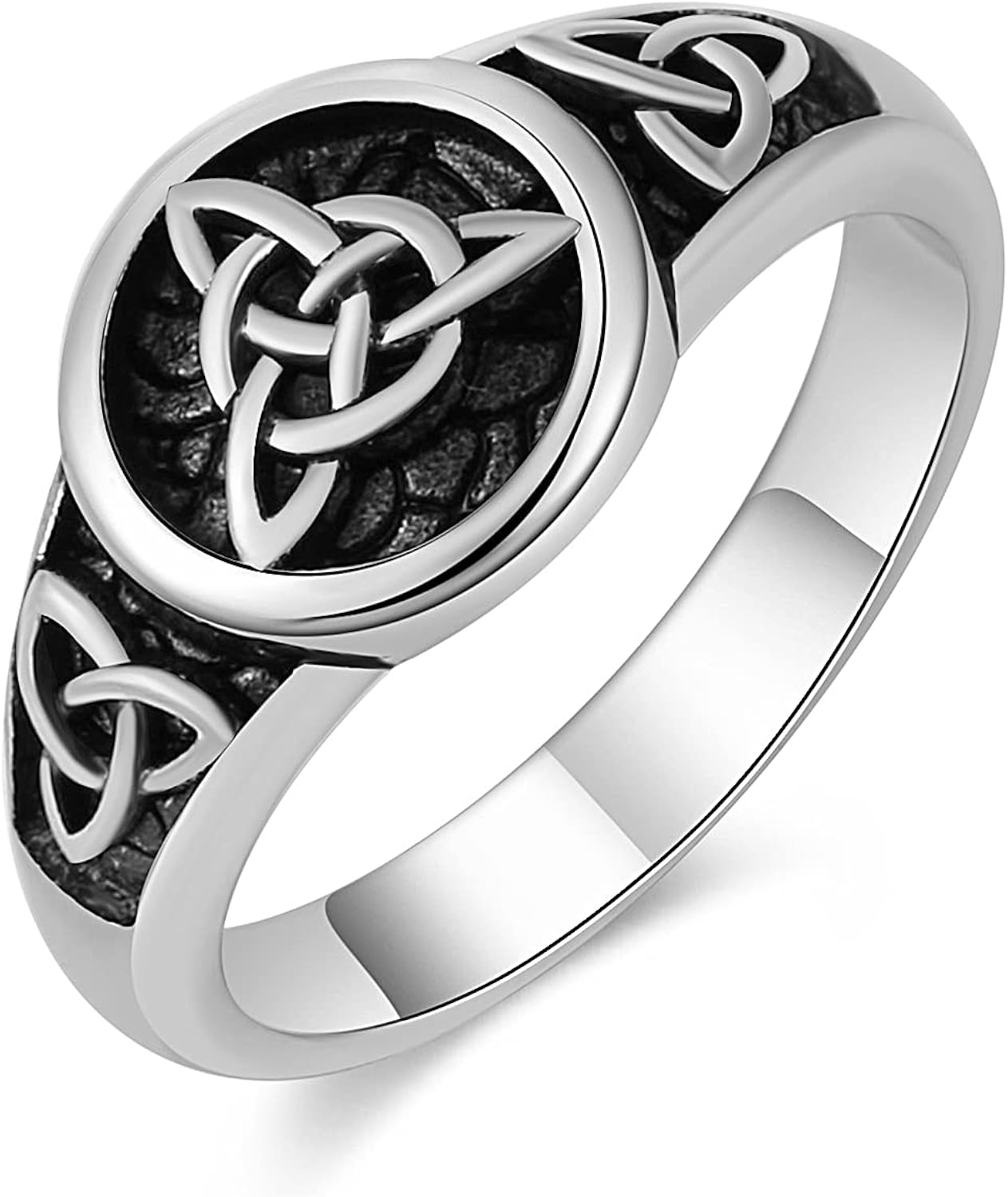 HZMAN Triquetra Trinity Knot Stainless Steel Irish Celtic Knot Ring