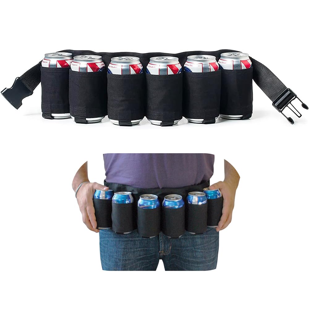 MUCHER Beer Belt Holder Portable Beer Can Holster Waist Bag for 6 Drinks Soda Can Bottles for Party Outdoor Mountaineering Camping Hiking