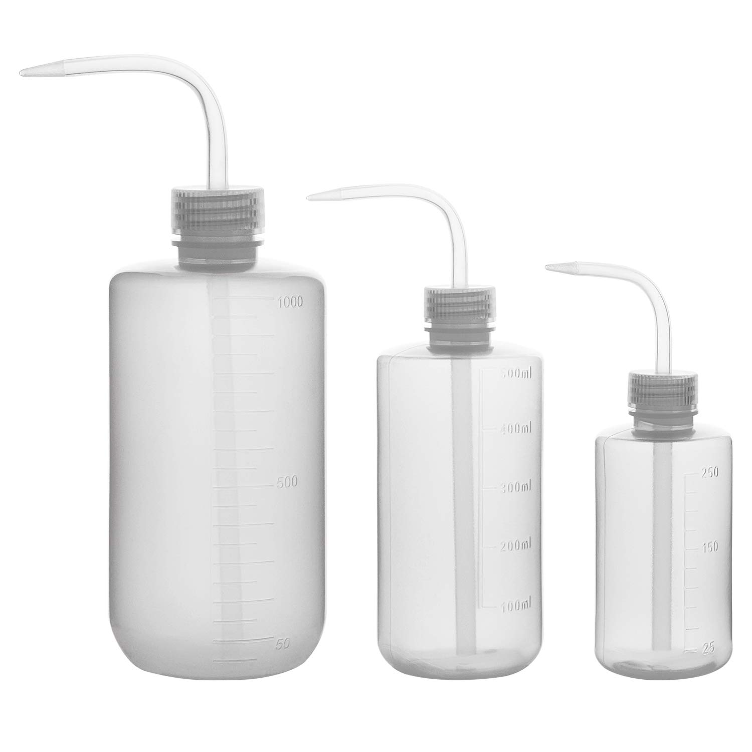 Labasics Chemical Wash Bottle, 3-Pack Plastic Safety Lab Squeeze Wash Bottle, LDPE with Narrow Mouth, 250 ml + 500 ml + 1000 ml (8 oz)/3 Bottles