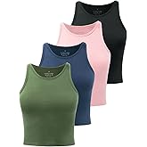 Yeawinta Crop Tops for Women High Neck Tank Top Athletic Cropped Shirts Workout Tanks Gym Clothes 3 Pack