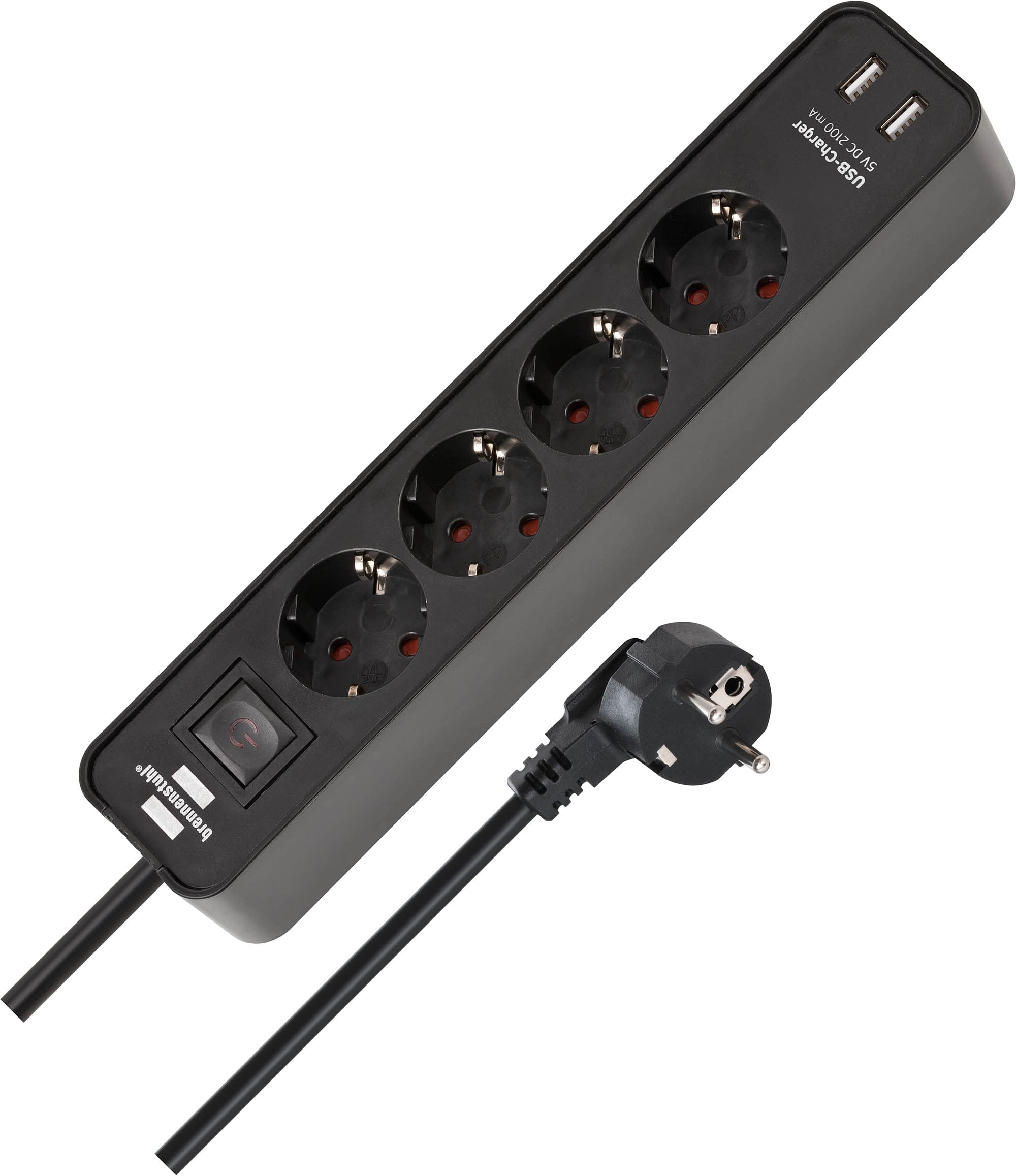 Brennenstuhl Ecolor power strip 4-fold with USB charging socket (power strip with 2x USB charger, switch and 1.5m cable) black