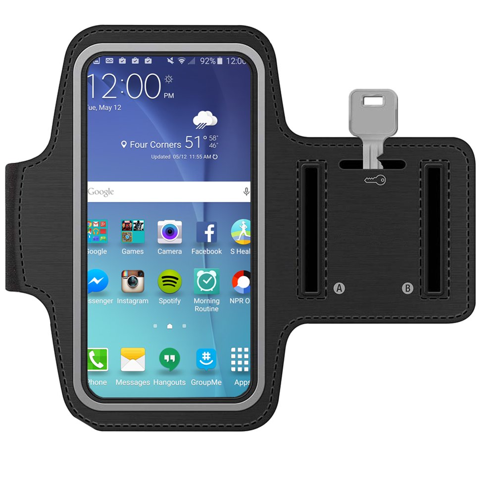 MMOBIEL Arm Phone Holder For Running Compatible with Samsung Galaxy S10e / S7 / S6 / S5 / A40 / A5 and Other Models up to 6.3 inch - Stretchable Running Phone Armband Incl. Key Holder - Black