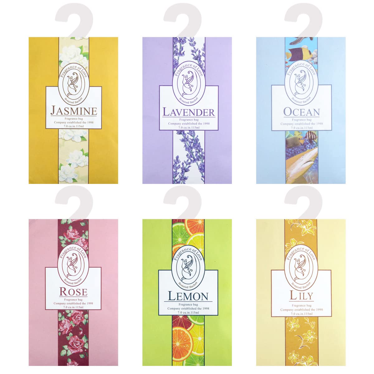 Fragrance Sachet Bags, Pack of 6, Natural Moth Repellent, Lavender Bags, Wardrobe Fresheners Hanging for Drawers Closets, Rooms, Wardrobes, Bathrooms,Cars(Jasmine, Rose, Lavender, Lily, Ocean,lemon)