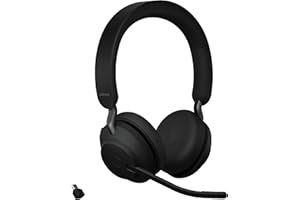 Jabra Evolve2 65 MS Wireless Headphones with Link380c, Stereo, Black – Wireless Bluetooth Headset for Calls and Music, 37 Hou