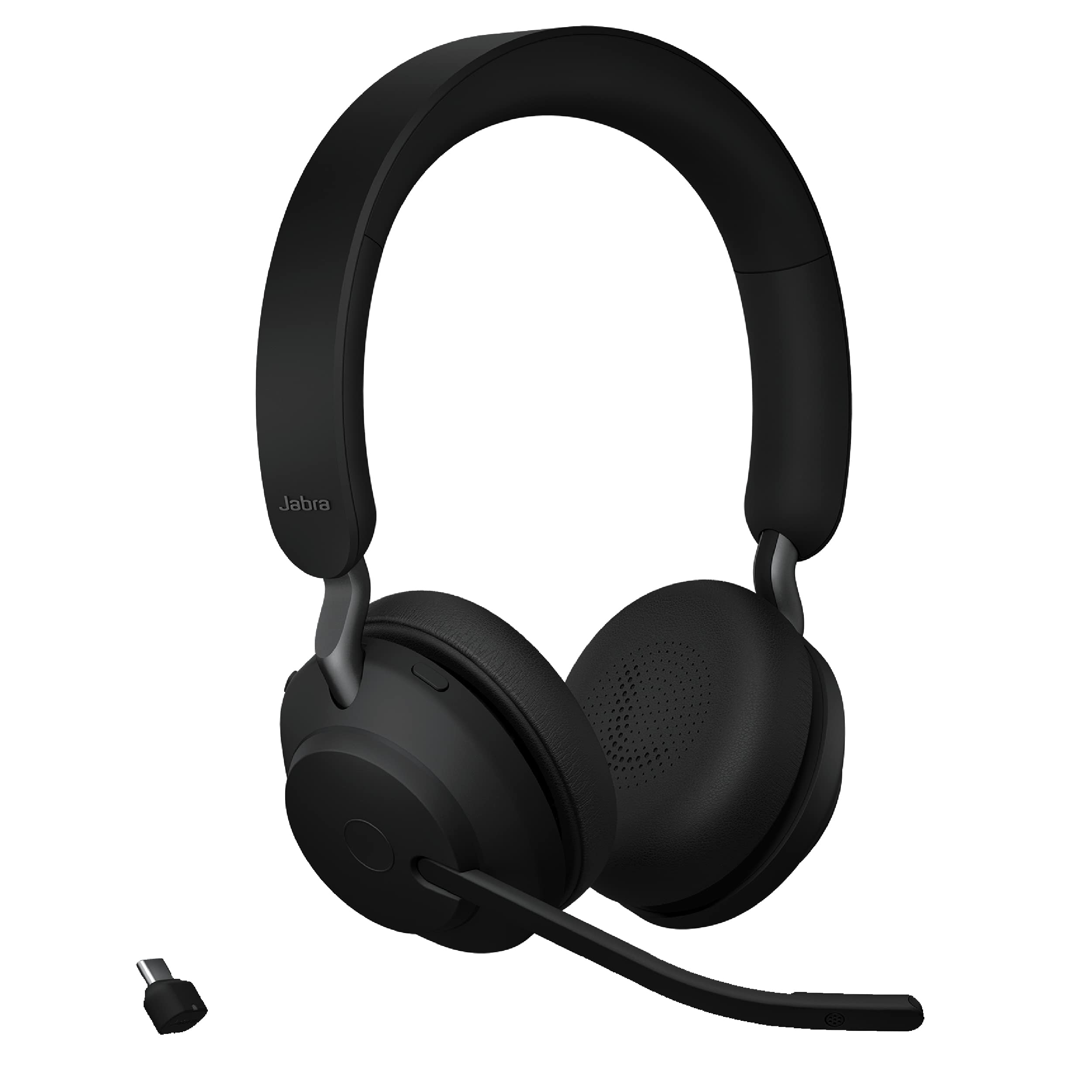 Photo 1 of Jabra Evolve2 65 MS Wireless Headphones with Link380c, Stereo, Black – Wireless Bluetooth Headset for Calls and Music, 37 Hours of Battery Life, Passive Noise Cancelling Headphones
