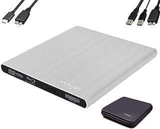 Archgon Stream UHD Externer 4K-Ultra HD BD Player, Blu-ray BDXL Brenner extern für PC Laptop USB 3.0 / -C, M-Disc, Schutzbox, externes UHD BluRay Drive, External Blue-Ray Laufwerk, Alu Silber