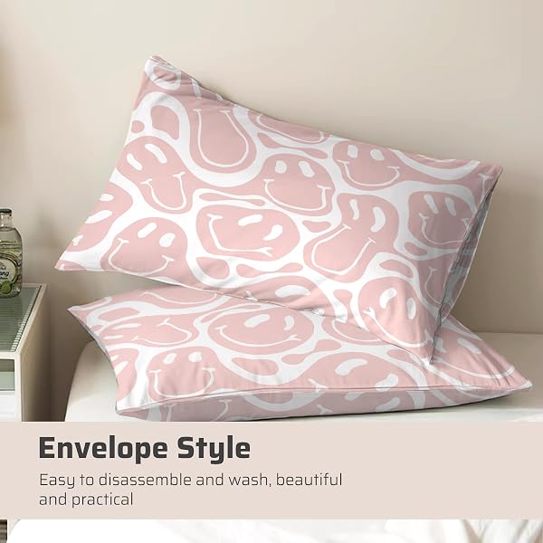 WATBRO KID’S DUVET COVER KING SIZE, RETRO HIPPIE BEDDDING SET, 3PCS SOFT MICROFIBER BEDDING SET WITH ZIPPER CLOSURE&CORNER TIES, GIRL BEDDING WITH PILLOWCASE – PINK, KING