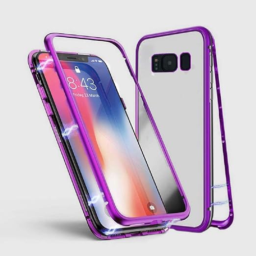 Samsung Galaxy S9 Plus Hülle, Jonwelsy Metallrahmen Magnetische Adsorption Handyhülle mit eingebautem Magnetklappdeckel, Tran