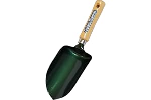 Garden Helper Soil Scoop Garden Tool, Large Loose Soil Scooper Tool for Transplanting and Gardening, Heavy Duty Japanese Steel Balde, Wood Handle, Made in Japan