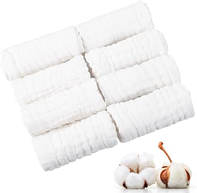 Radsocken 8 Pack Baby Muslin Squares 100% Cotton Burp Cloths 6 Layers 10x10