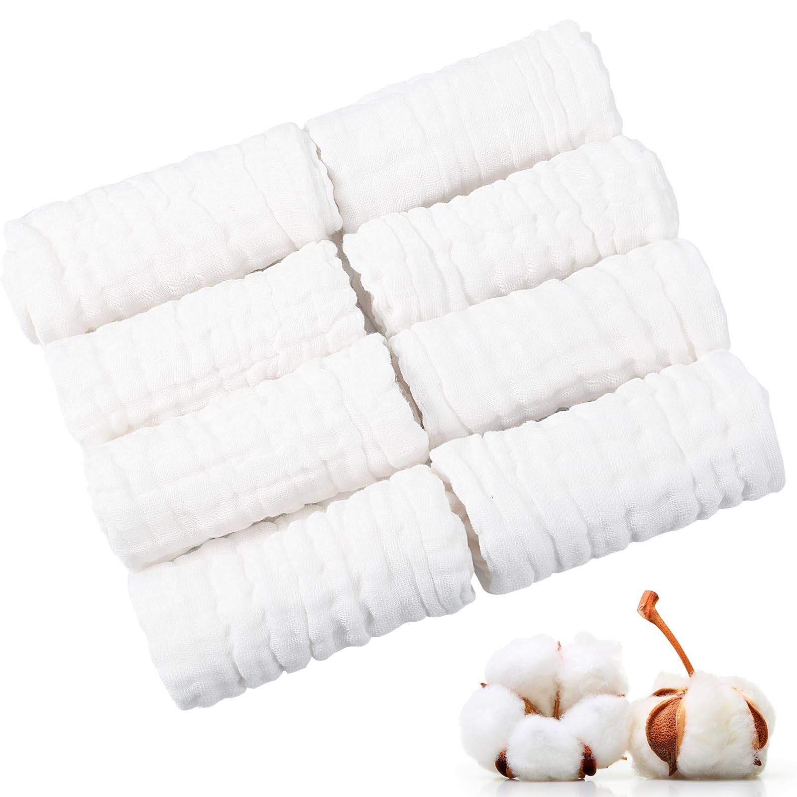 Radsocken 8 Pack Muslin Squares for Baby, 100% Cotton Burp Cloths Soft Burp Cloths 6 Layers Absorbent& Soft& Breathable Baby Muslins Pack 10x10 Inch, HGC018875