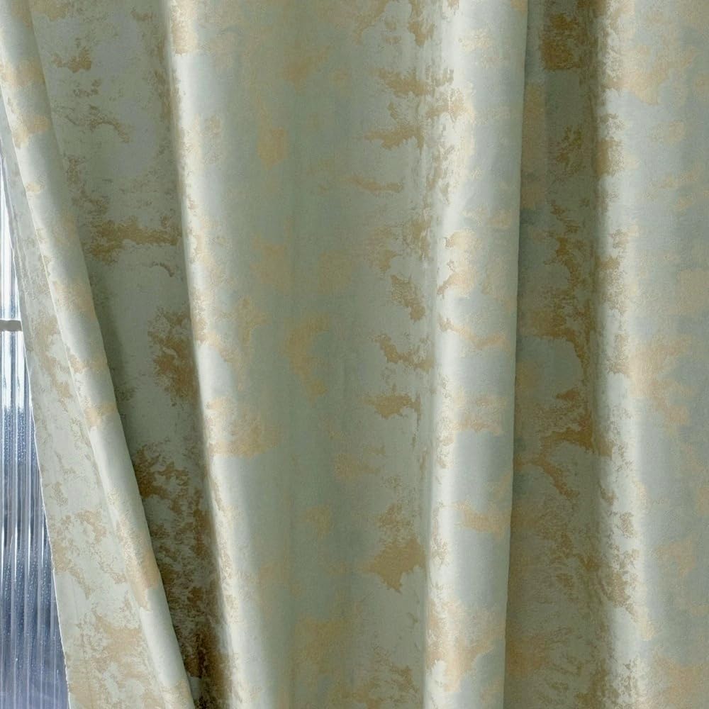 Amidoudou Luxury Velvet Curtains 2-Pack 66x84 Inch - Light Green Retro Gold Trim Blackout Drapes for Bedroom & Living Room