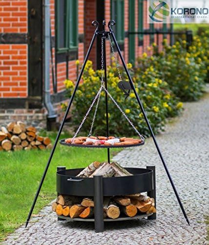 Korono 2 in 1 Swivel 180 cm with Chain and Grate 4.5 – Fire Bowl 70 cm & Shelf for Wood – Cozy Campfire & Grill