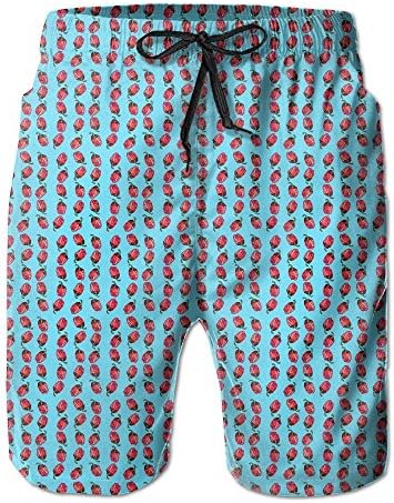 Qpkia Spicy Flaming Teal Blue Red Pepper Men Casual Drawstring Beach Boardshorts Pants Pocket