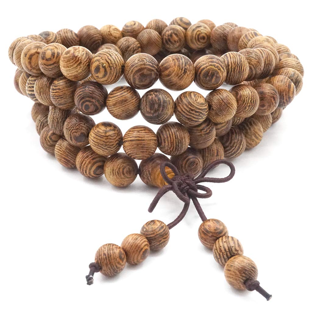 Thajaling 108 Prayer Beads Mala Bracelet, Natural Wood Tibetan Buddhist Buddha Meditation Necklace mala bracelet