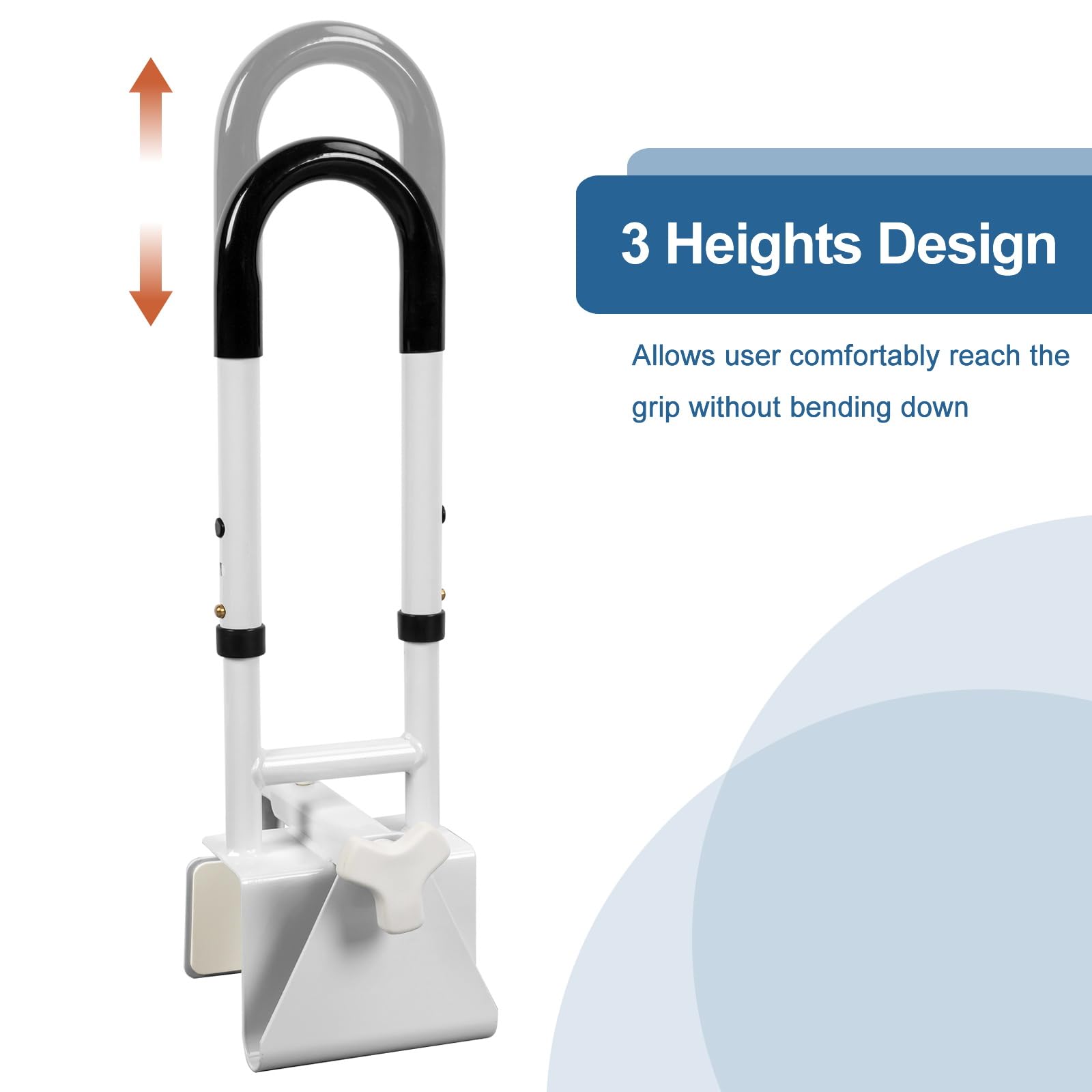 HEPO Adjustable Bathtub Grab Bars for Seniors, Bath Safety Grab Bar with Anti-Slip Cover for Elderly, Height and Width Adjustable
