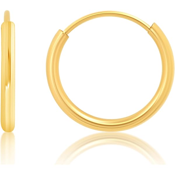 14k Solid Gold Diamond-Cut Huggie Hoop Earrings (12mm) - Yellow Or White Gold