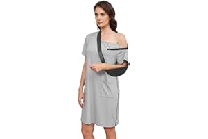 Fififlip Women's Post Shoulder Surgery Tear Away Dress Short Sleeve Full Open Side Snap Adaptive Clothing with Pockets